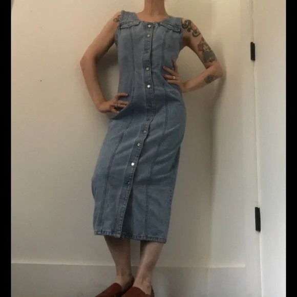 Z. Cavaricci Vintage Button Down Denim Dress Vneck Sleeveless Mint Condition - Picture 5 of 15